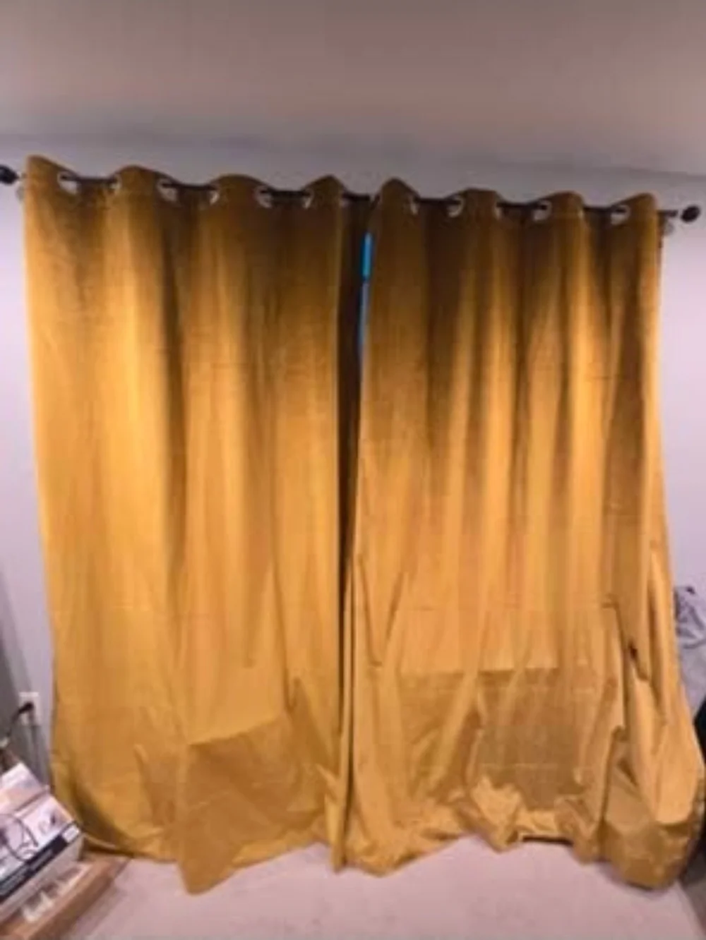 6 Velvet Curtain Panels – Golden Yellow & Navy – 90